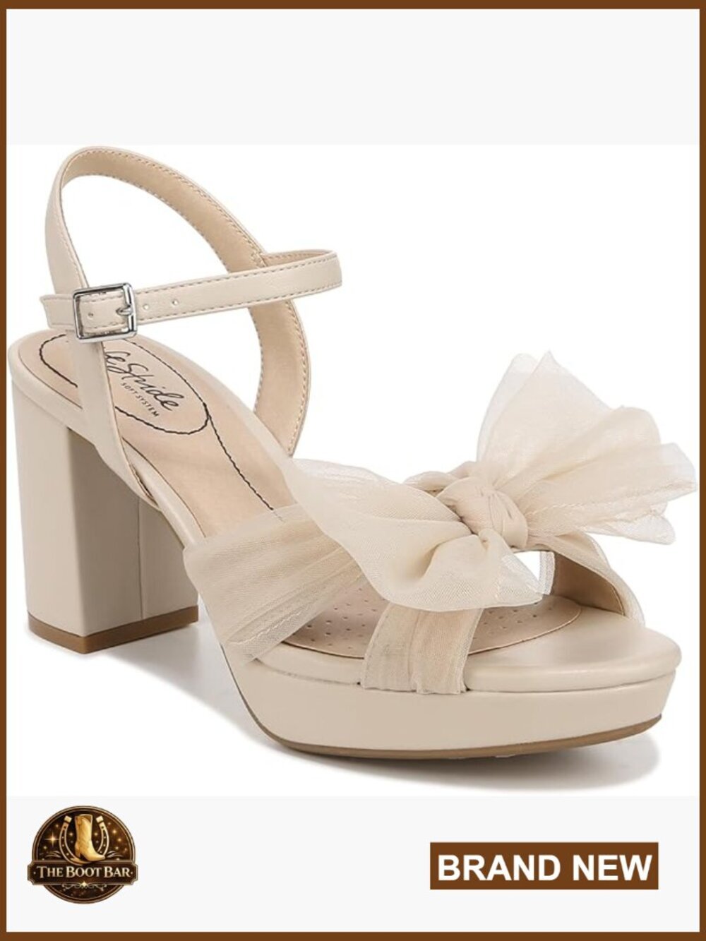 Platform Block Heel Sandals with Tulle Bow Ankle Strap - Women's Dress Heels